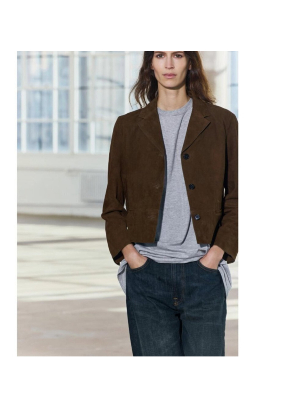 NEW Zara | Suede Leather Button-down Blazer In Black - Picture 12 of 15